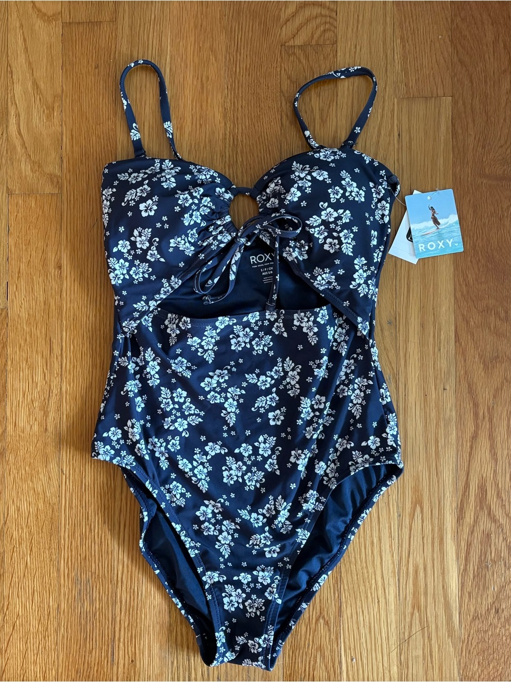 Roxy Navy Bandeau Peek-a-Boo 1 Piece Swimsuit - Women’s Size Small NWT